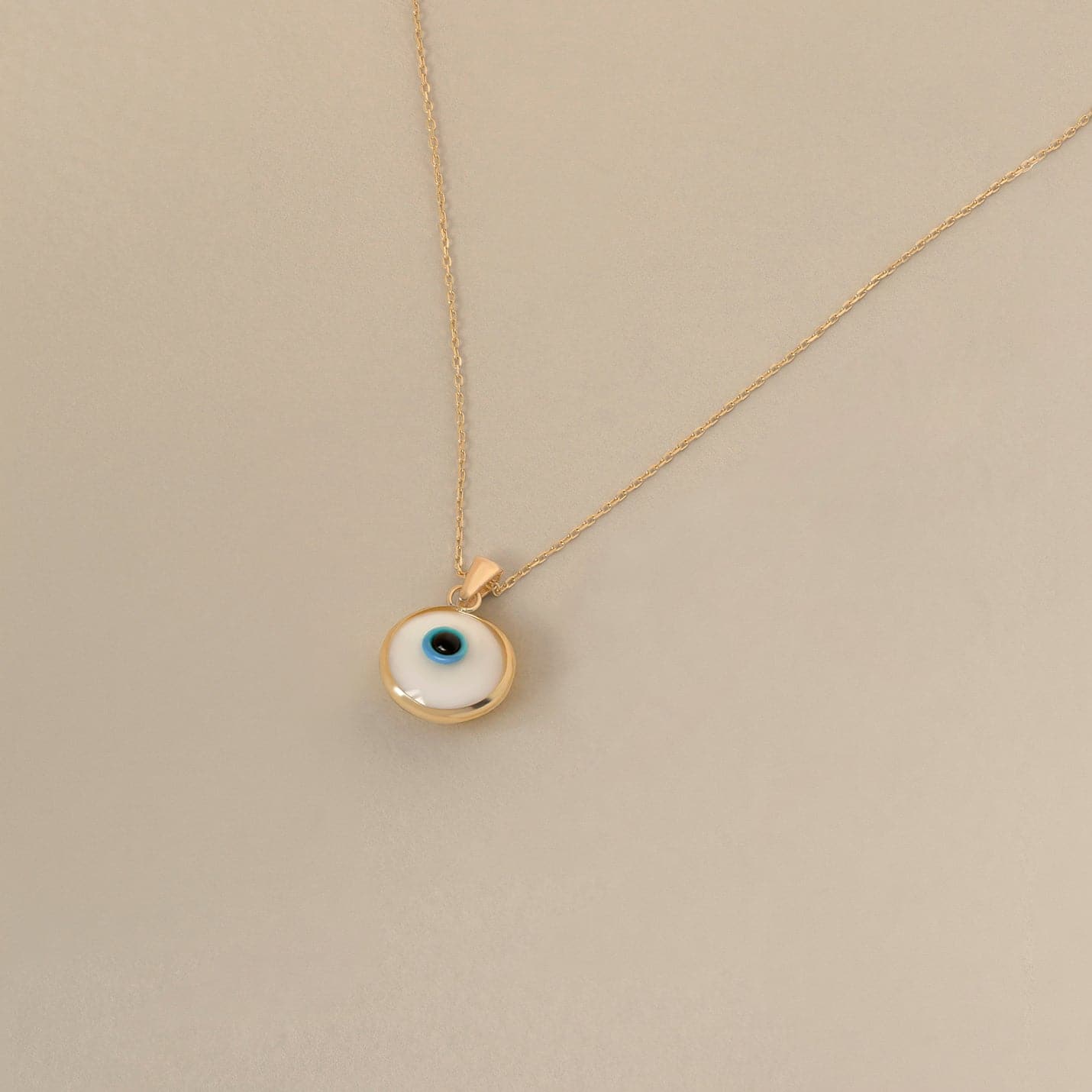 White Evil Eye Necklace in 14K Solid Gold