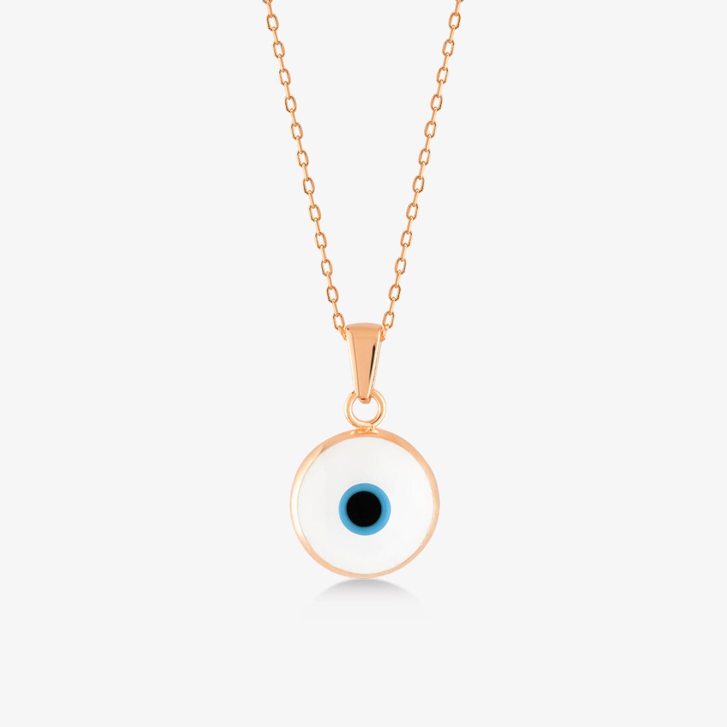 White Evil Eye Necklace in 14K Solid Gold