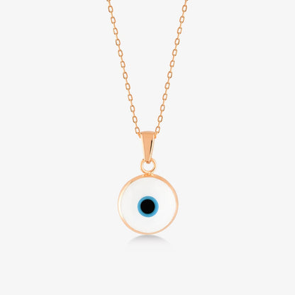 White Evil Eye Necklace in 14K Solid Gold