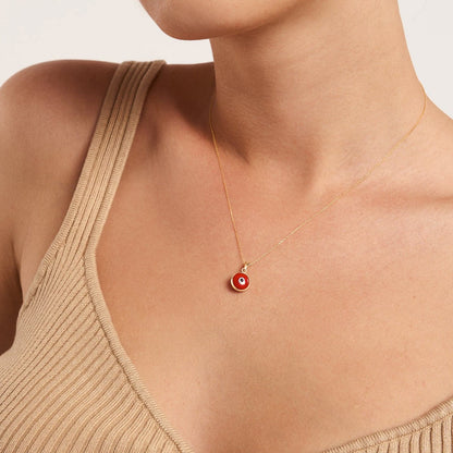 Red Evil Eye Pendant Necklace in 14K Solid Gold