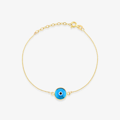 Blue Evil Eye Bracelet in 14K Solid Gold