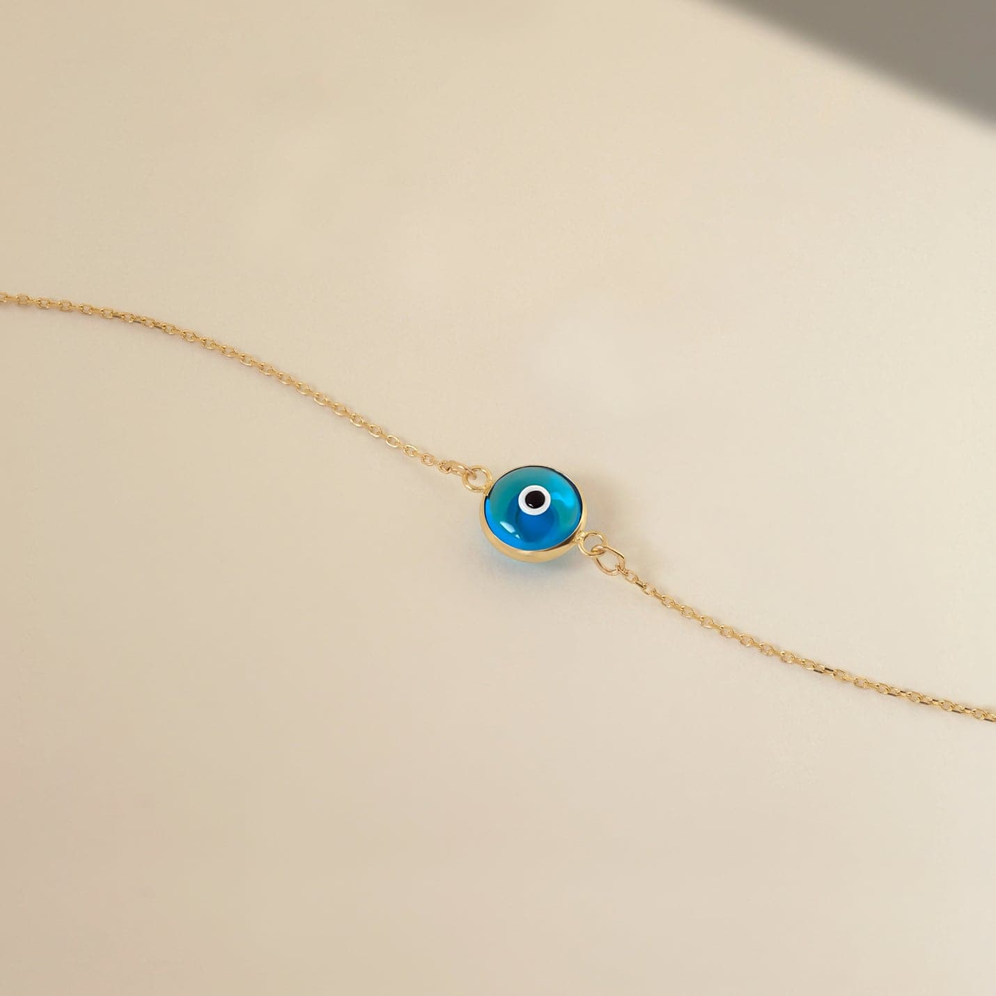 Blue Evil Eye Bracelet in 14K Solid Gold