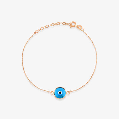 Blue Evil Eye Bracelet in 14K Solid Gold