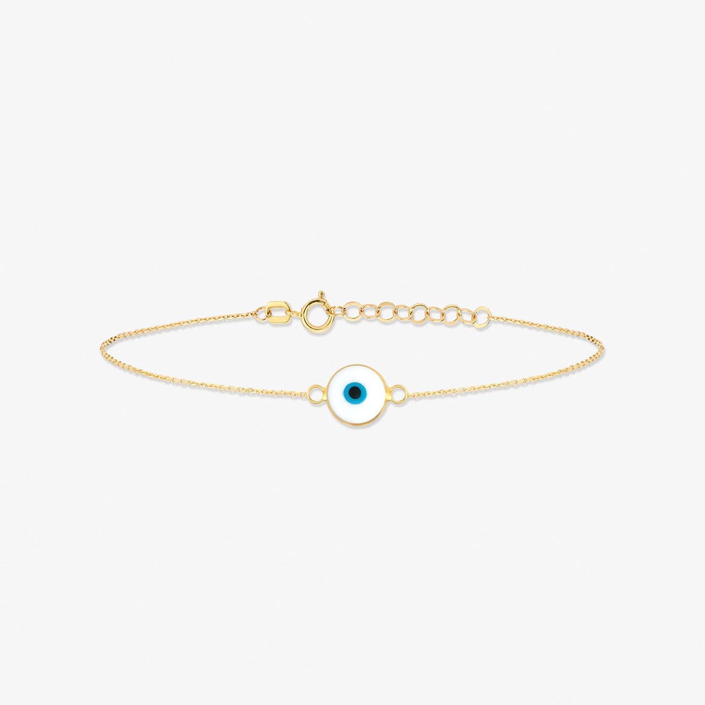 White Evil Eye Bracelet in 14K Solid Gold