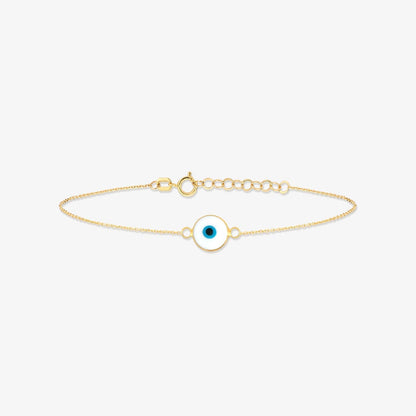 White Evil Eye Bracelet in 14K Solid Gold