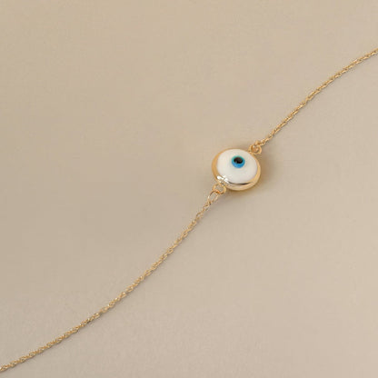 White Evil Eye Bracelet in 14K Solid Gold