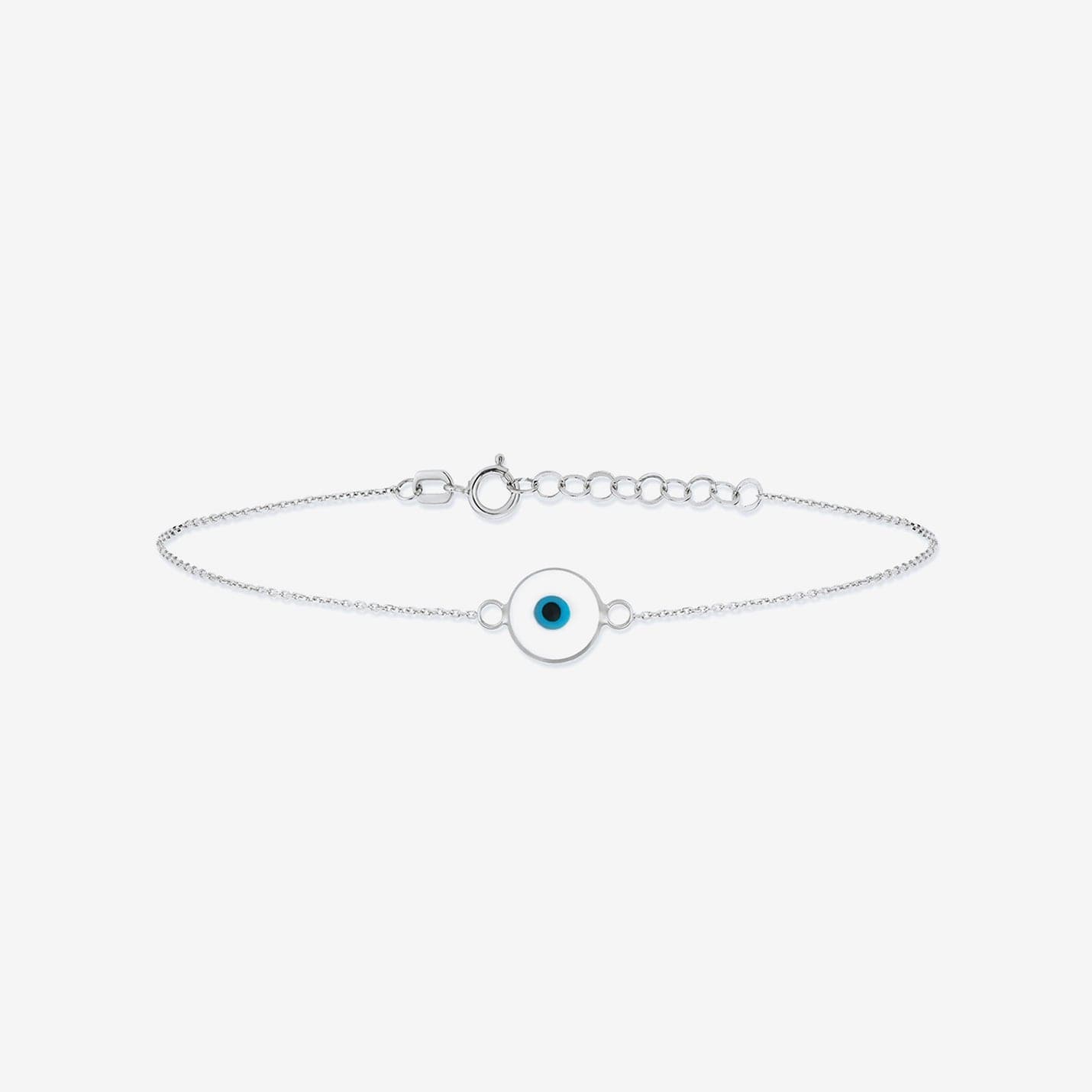 White Evil Eye Bracelet in 14K Solid Gold