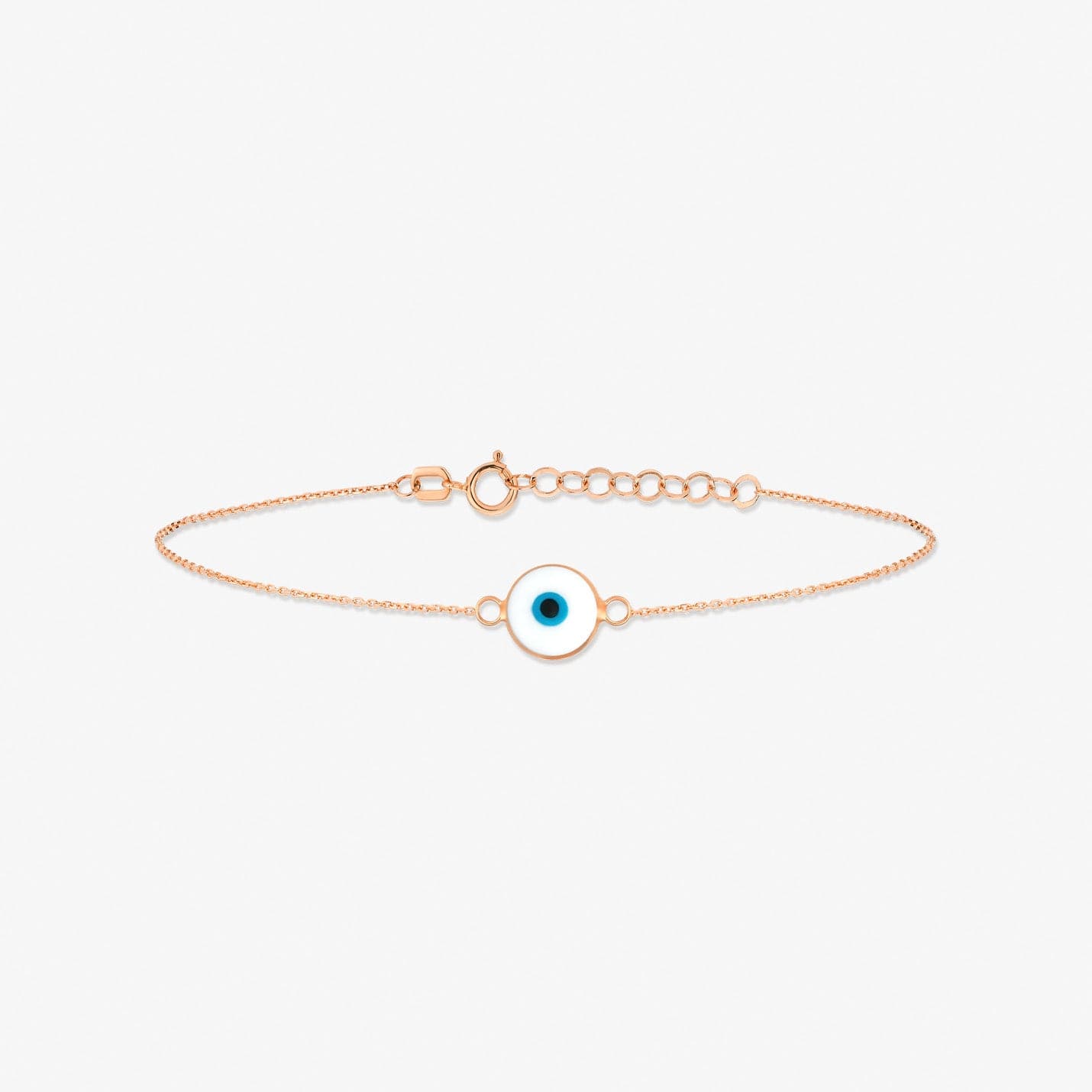 White Evil Eye Bracelet in 14K Solid Gold