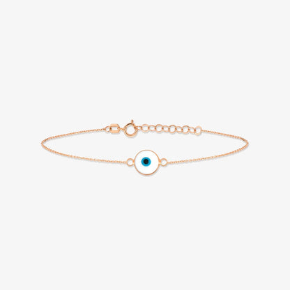 White Evil Eye Bracelet in 14K Solid Gold