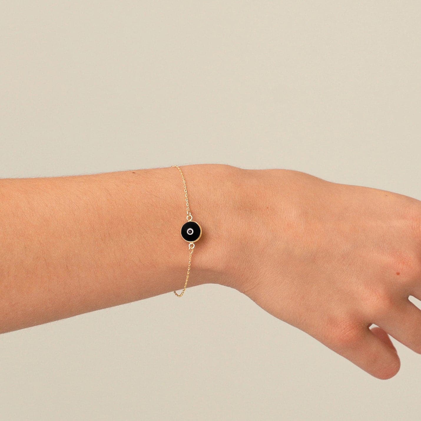 Black Evil Eye Bracelet in 14K Solid Gold