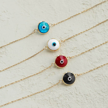 Black Evil Eye Bracelet in 14K Solid Gold