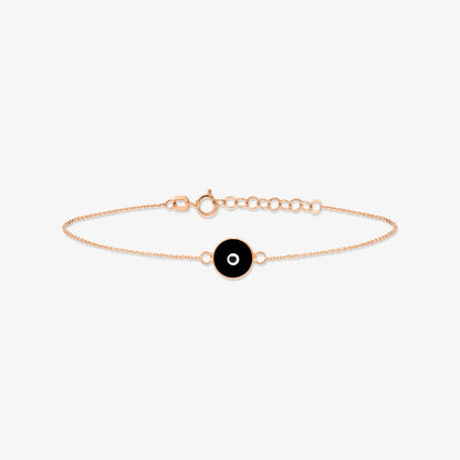 Black Evil Eye Bracelet in 14K Solid Gold