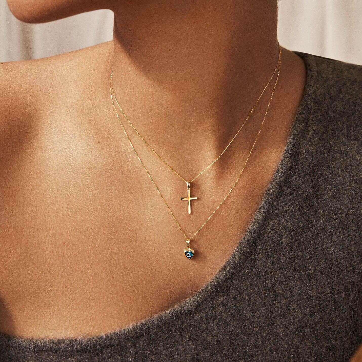 Blue Heart Evil Eye Necklace