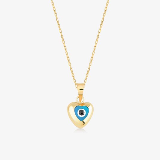 Blue Heart Evil Eye Necklace