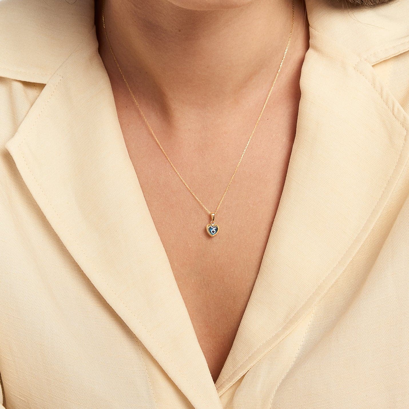 Blue Heart Evil Eye Necklace