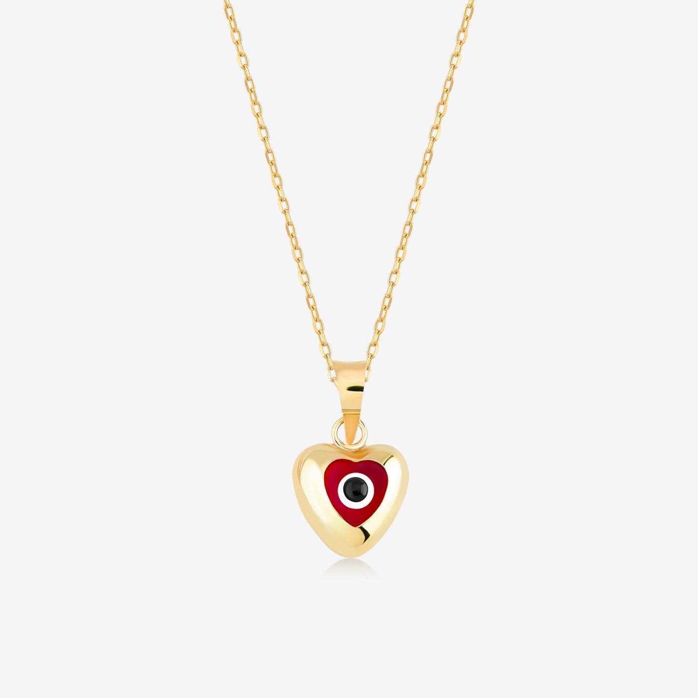 Collier œil maléfique en forme de cœur rouge en or massif 14 carats