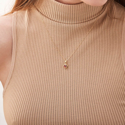 Collier œil maléfique en forme de cœur rouge en or massif 14 carats