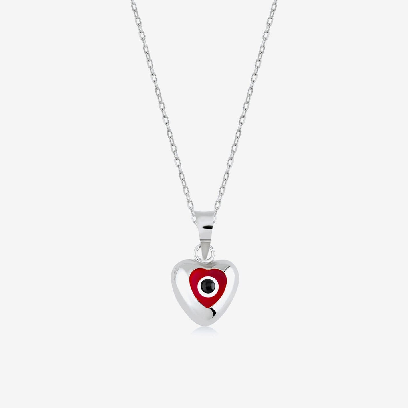 Red Heart Evil Eye Necklace in 14K Solid Gold