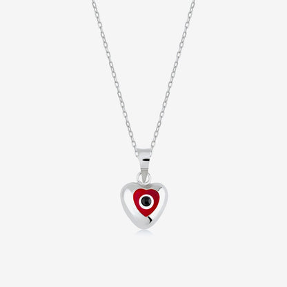 Collier œil maléfique en forme de cœur rouge en or massif 14 carats