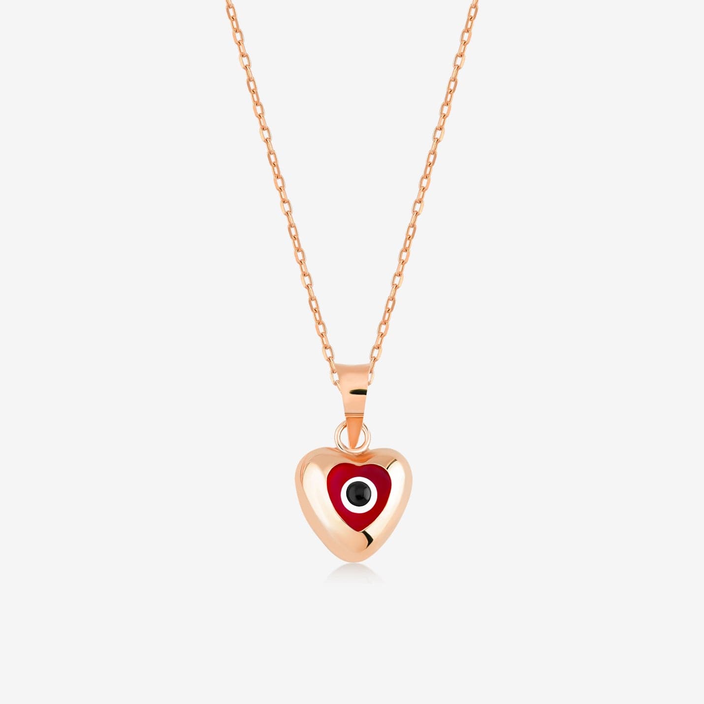 Red Heart Evil Eye Necklace in 14K Solid Gold