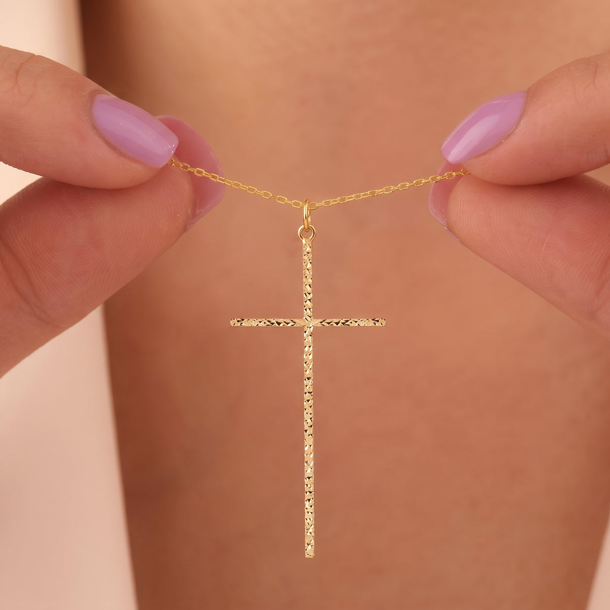 Diamond Cut Thin Cross Pendant