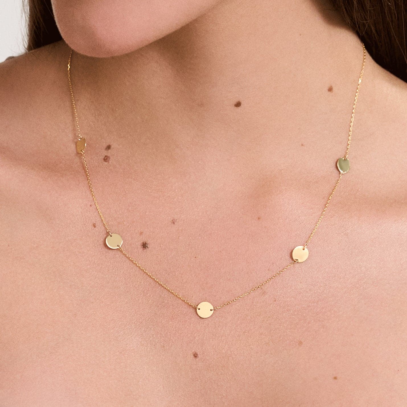 Circle Station Necklace in 14K Solid Gold