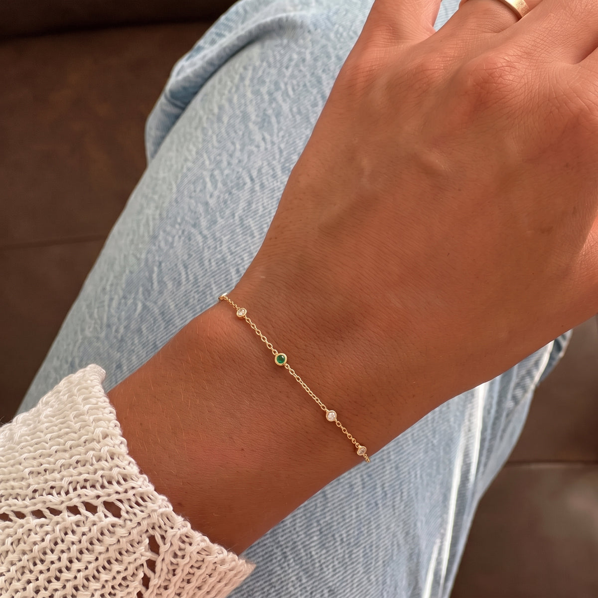 Diamond Station Bracelet with Birthstone