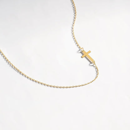 Sideways Cross Necklace in 14K Solid Gold