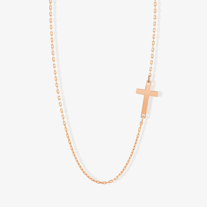 Sideways Cross Necklace in 14K Solid Gold