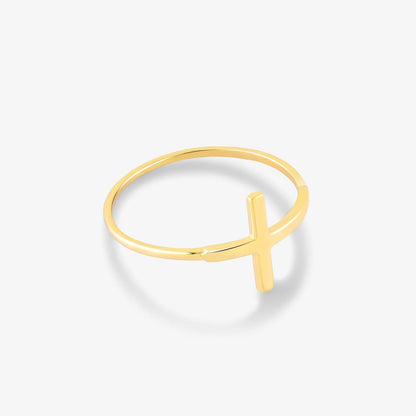 Sideway Cross Ring in 14K Solid Gold