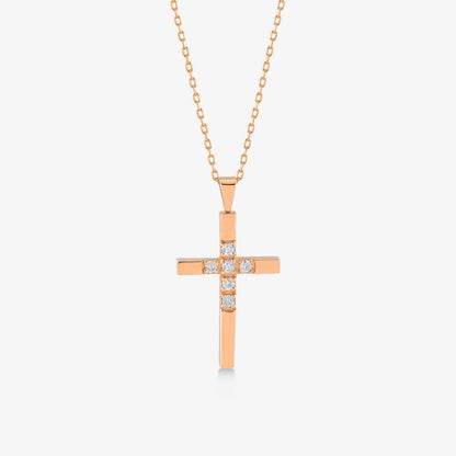 Collier croix en diamant petite en or massif 14 carats