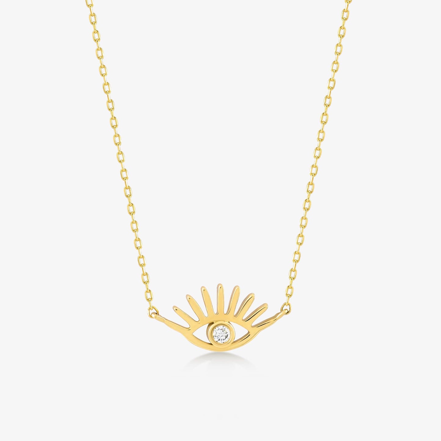 Diamond Eye Necklace with Lashes in 14K Solid Gold