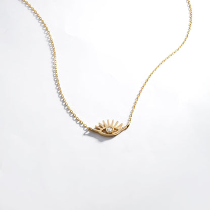 Diamond Eye Necklace with Lashes in 14K Solid Gold