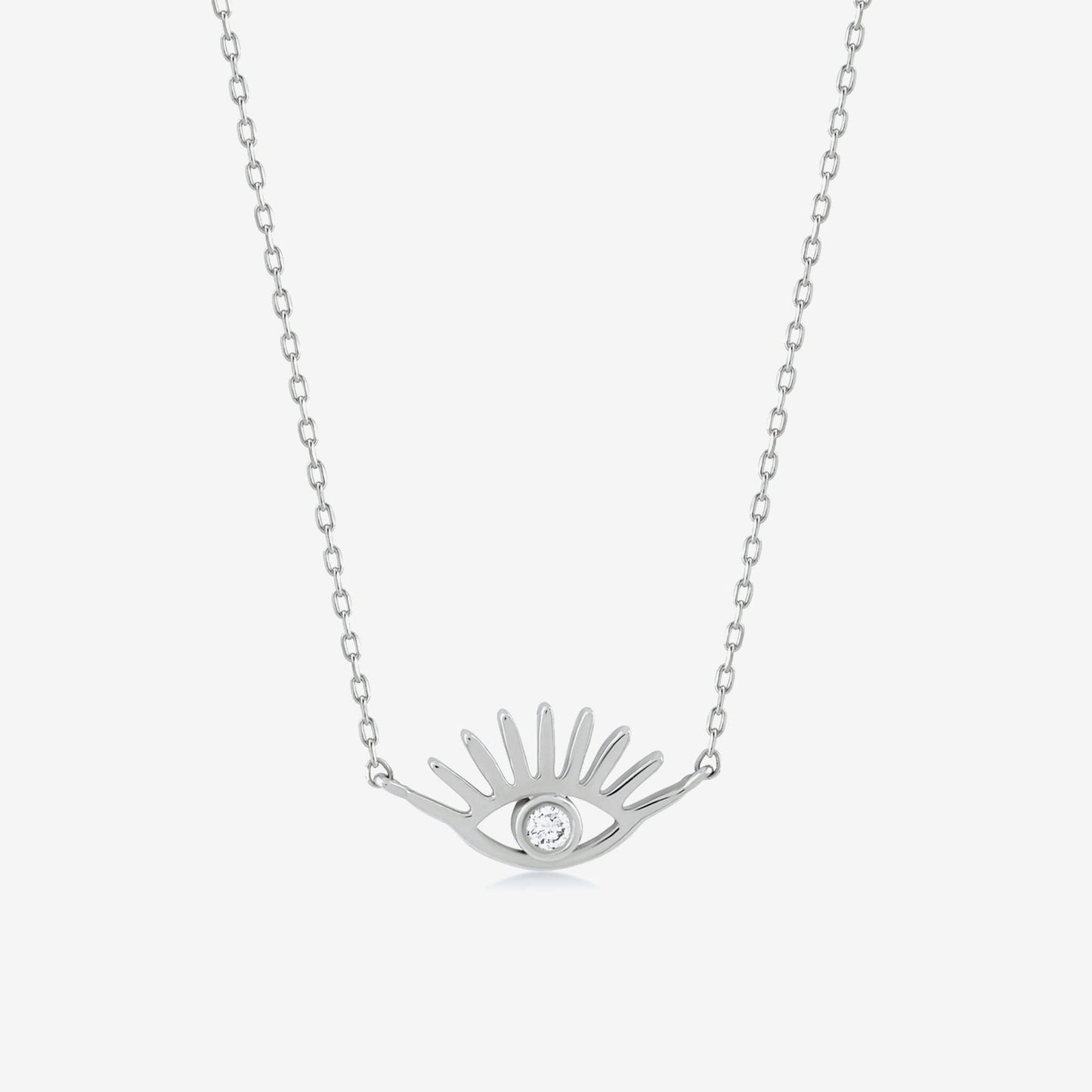 Diamond Eye Necklace with Lashes in 14K Solid Gold