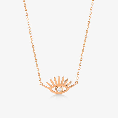 Diamond Eye Necklace with Lashes in 14K Solid Gold