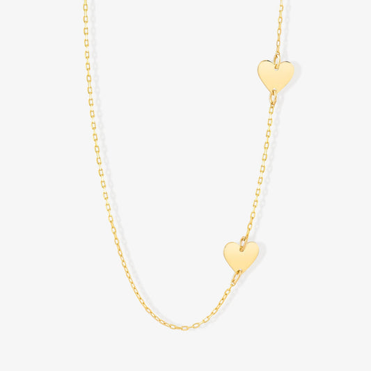 Two Side Hearts Necklace in 14K Solid Gold