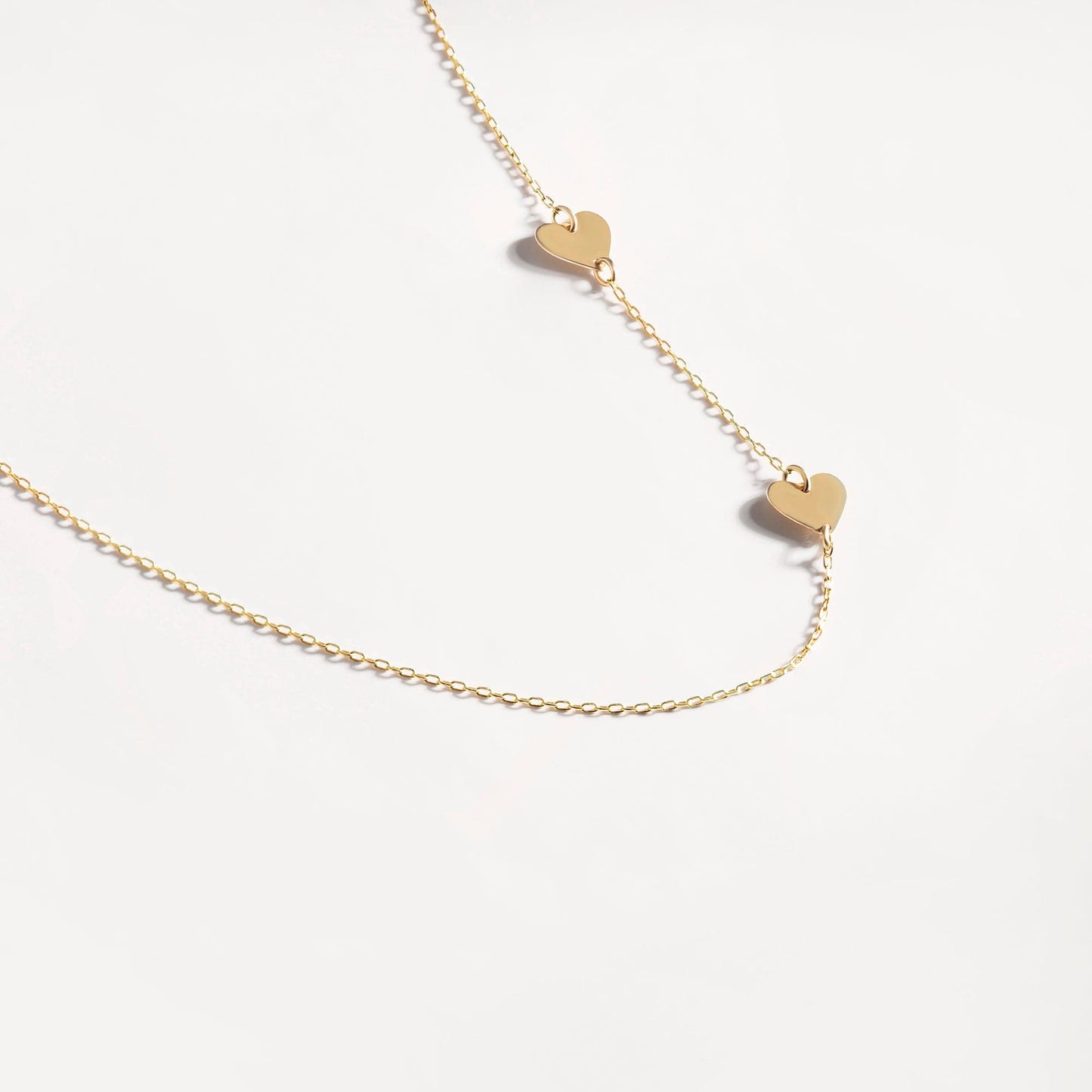 Two Side Hearts Necklace in 14K Solid Gold