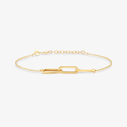 Paperclip Link Chain Bracelet in 14K Solid Gold, Adjustable