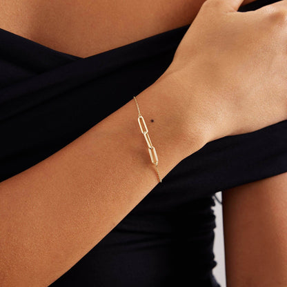 Paperclip Link Chain Bracelet in 14K Solid Gold, Adjustable