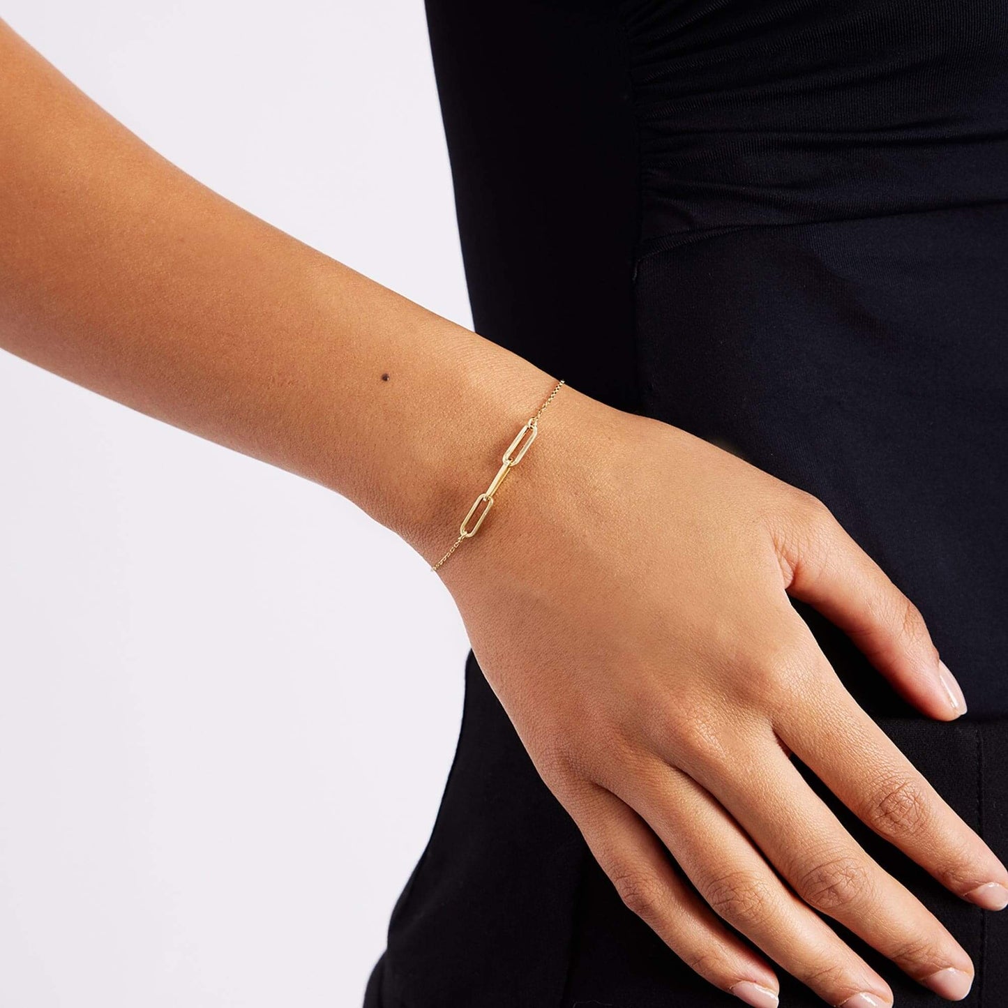 Paperclip Link Chain Bracelet in 14K Solid Gold, Adjustable