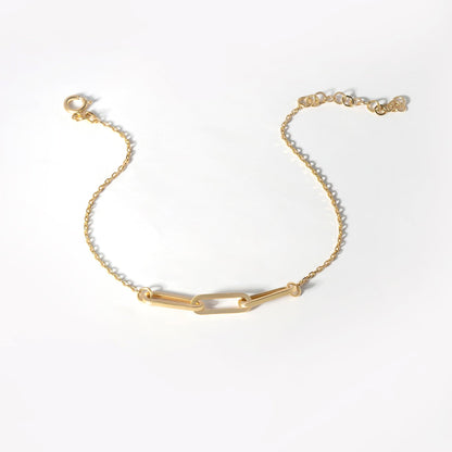 Paperclip Link Chain Bracelet in 14K Solid Gold, Adjustable