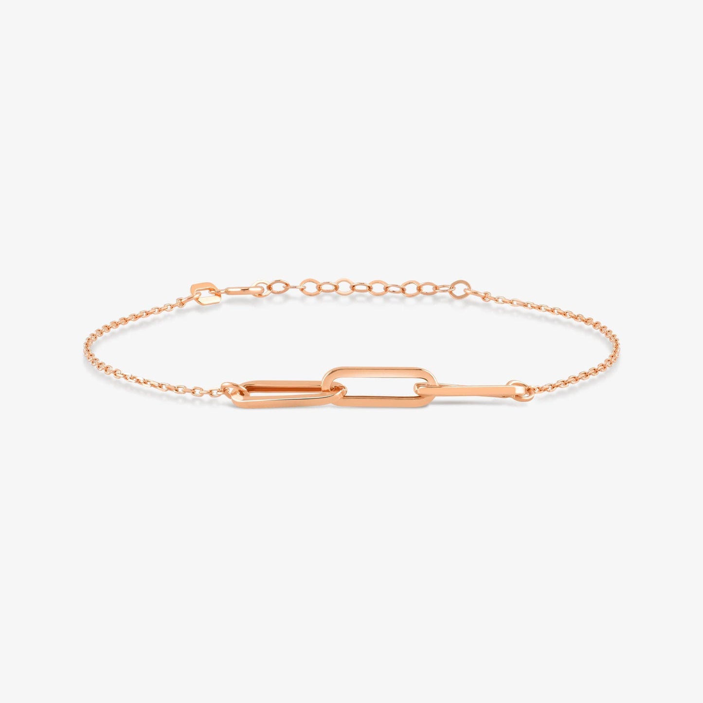 Paperclip Link Chain Bracelet in 14K Solid Gold, Adjustable