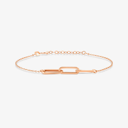 Paperclip Link Chain Bracelet in 14K Solid Gold, Adjustable