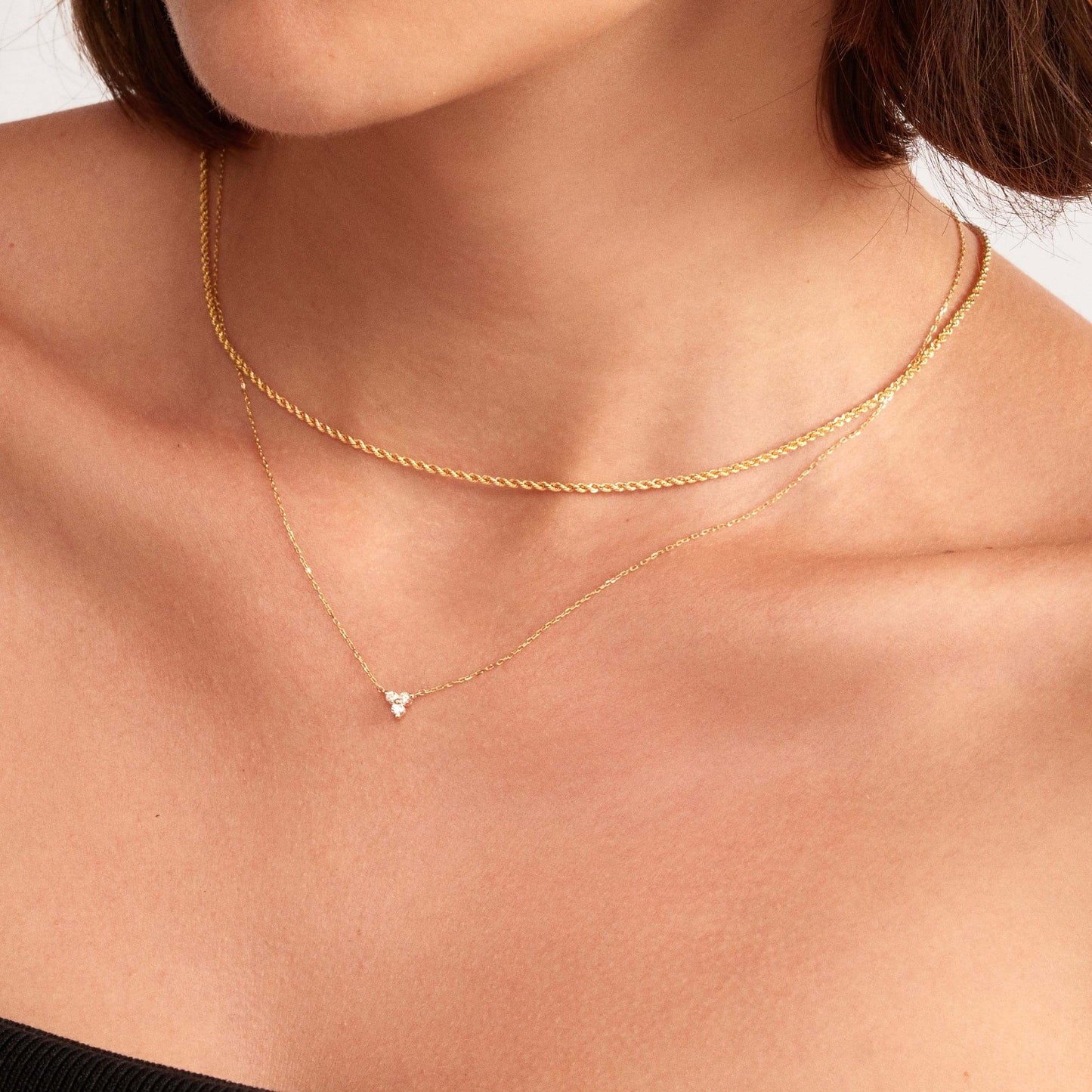 Trio Diamond Necklace in 14K Solid Gold