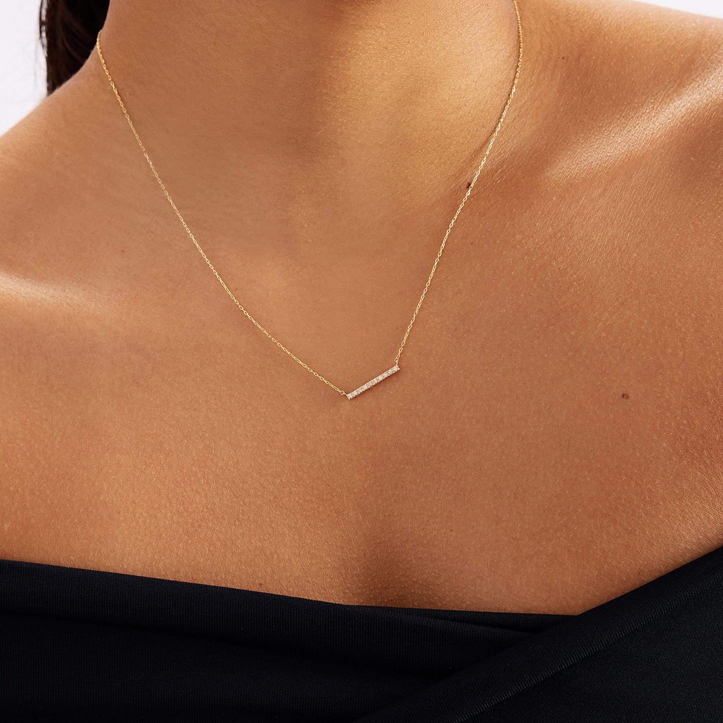 Long Bar Necklace in 14K Solid Gold