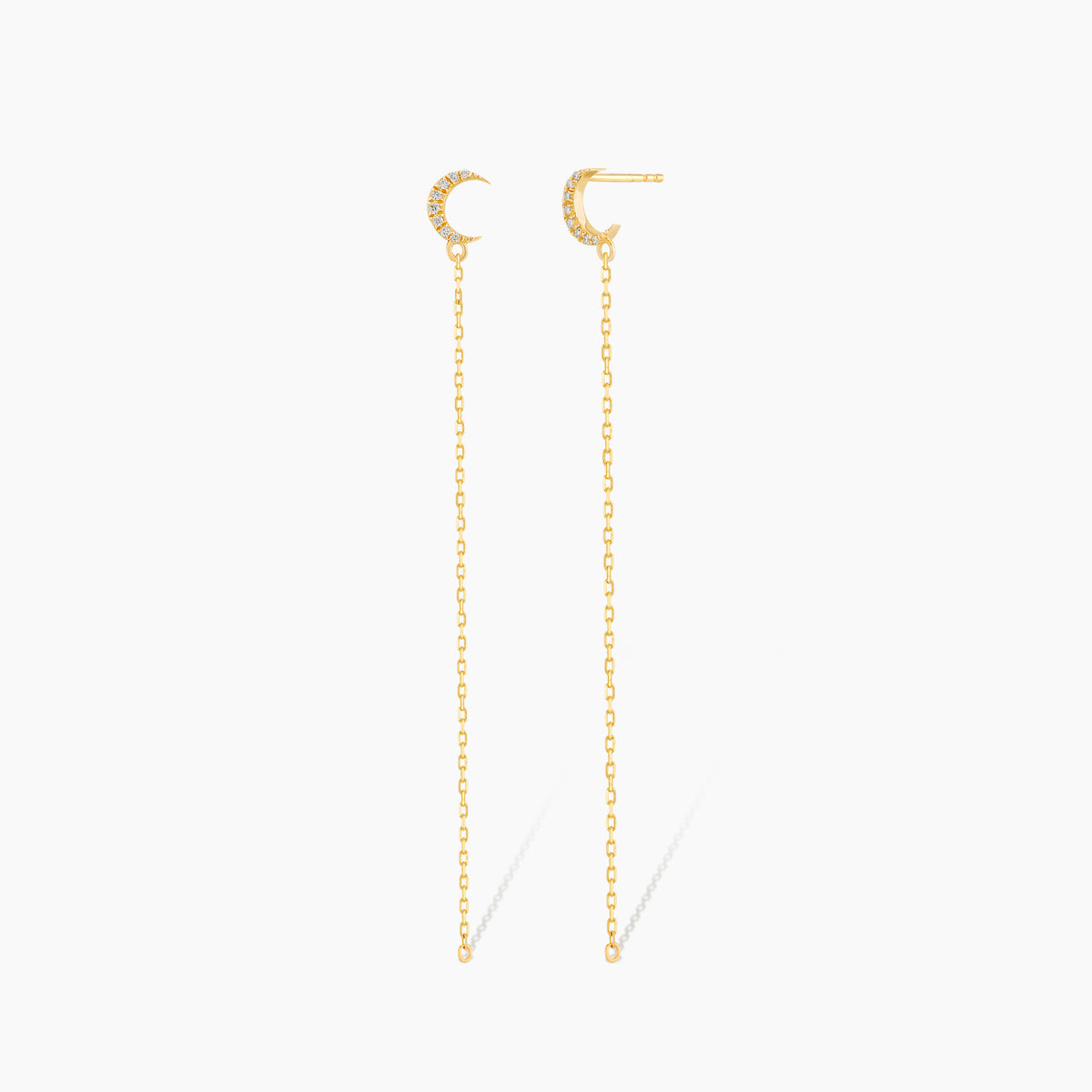 Pave Diamond Moon Threader Earrings