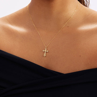 Diamond Gothic Cross Necklace in 14K Solid Gold