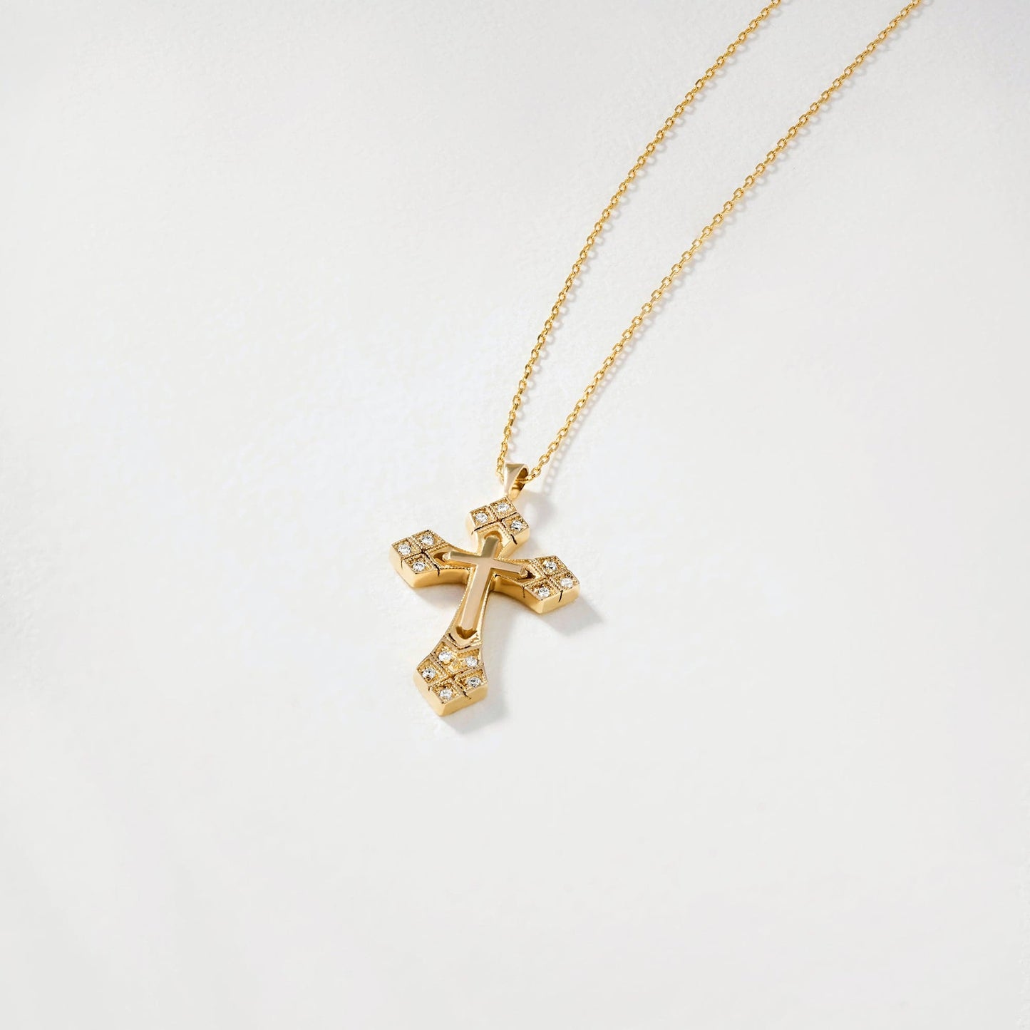 Diamond Gothic Cross Necklace in 14K Solid Gold