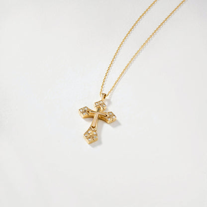 Diamond Gothic Cross Necklace in 14K Solid Gold