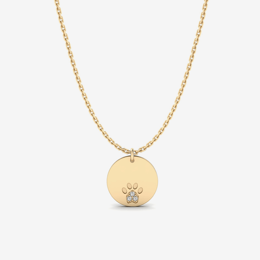 Diamond Paw Print Pendant Necklace in 14K Solid Gold